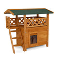 lionto Dibea Wooden Cat House with Terrace and Stairs – 77x50x73 cm