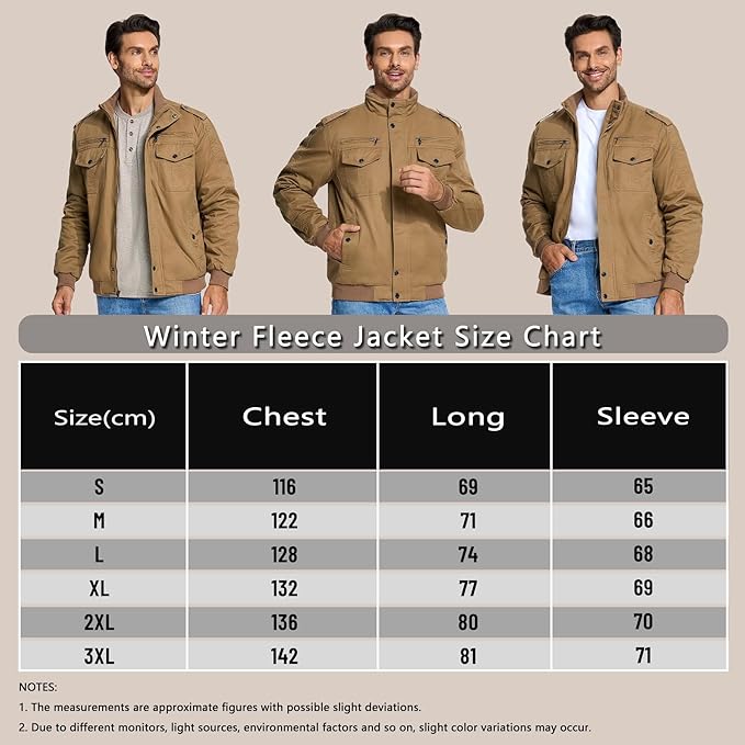 KEFITEVD Men's Military Bomber Jacket | Cotton Thermal Cargo Windbreaker