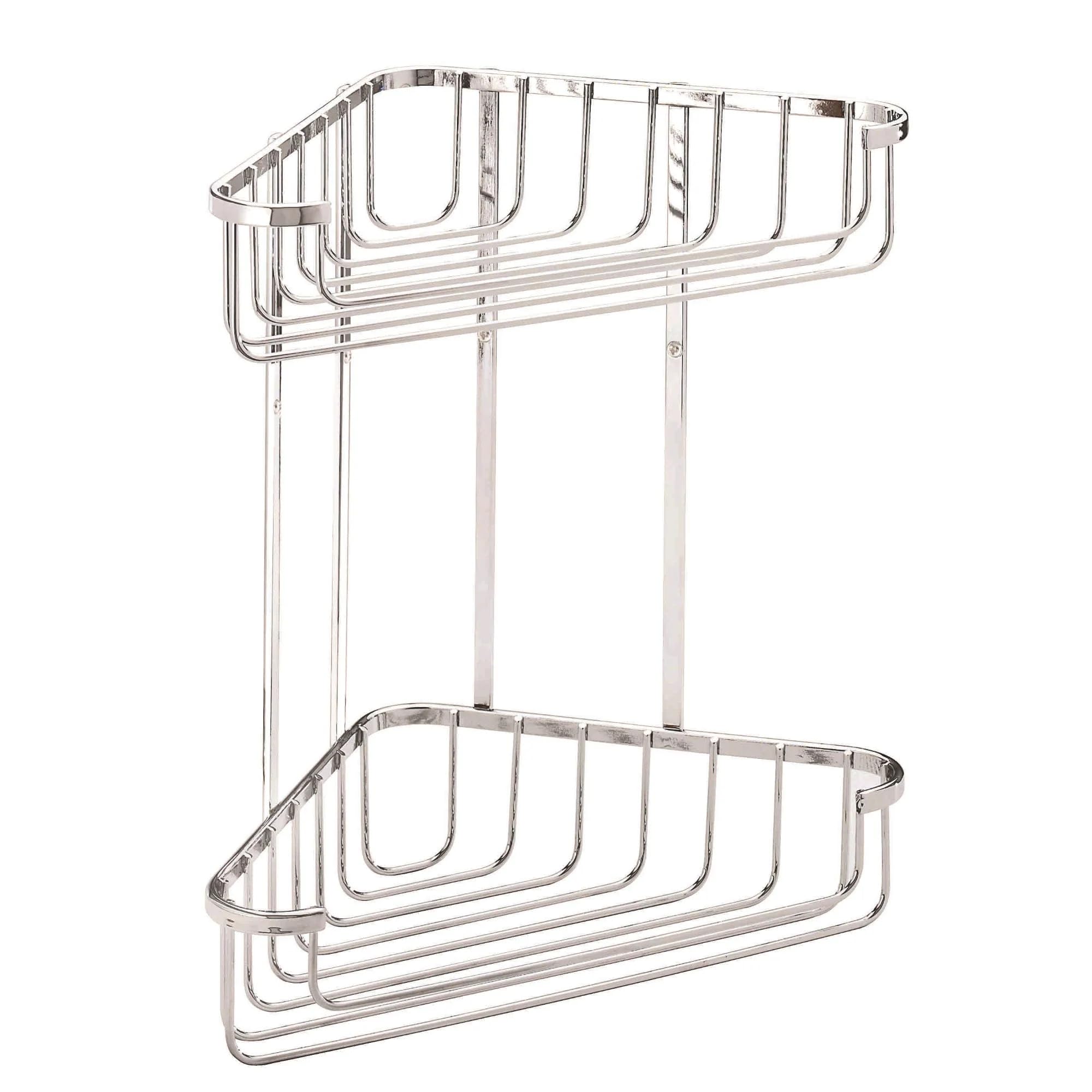 Croydex 2-Tier Corner Shower Caddy – Chrome Steel Bathroom Shelf with Hooks