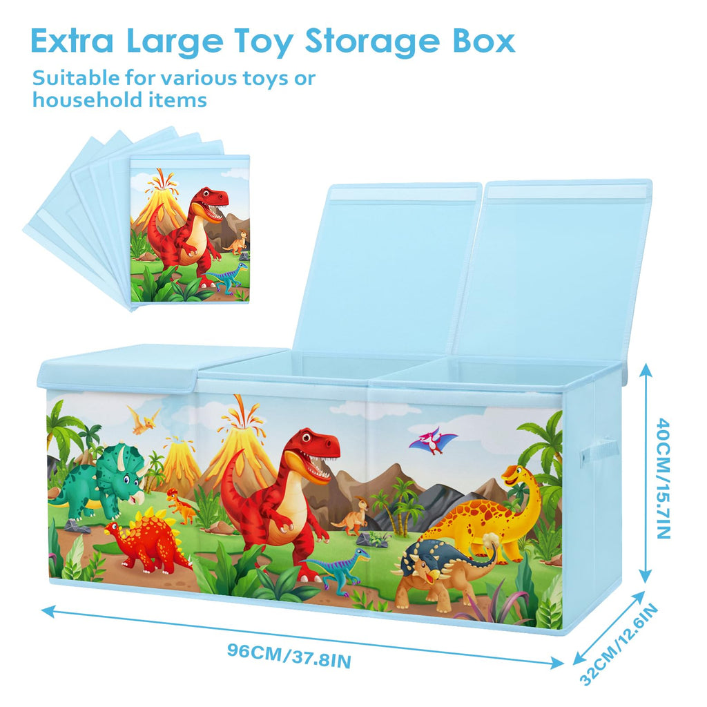 Decalsweet Extra Large Dinosaur Toy Storage Box with Lid - Foldable Oxford