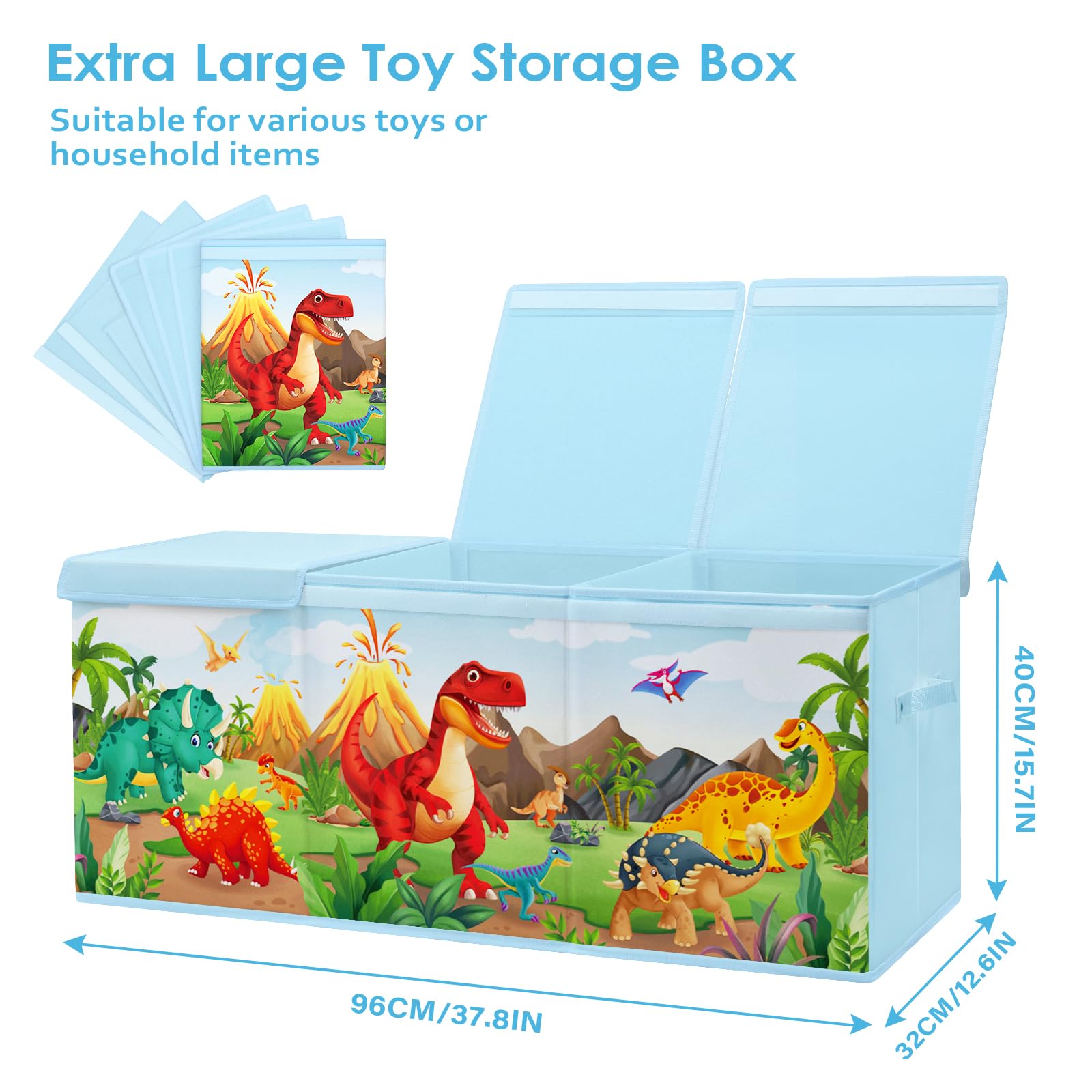 Decalsweet Extra Large Dinosaur Toy Storage Box with Lid - Foldable Oxford