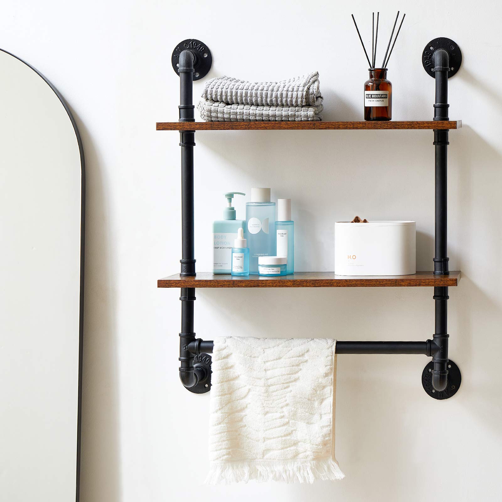 IBUYKE Industrial Pipe Floating Shelves | 2-Tier Rustic Wall Shelf