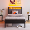 BORPHOM 3ft Single Metal Bed Frame with LED Storage Headboard & USB