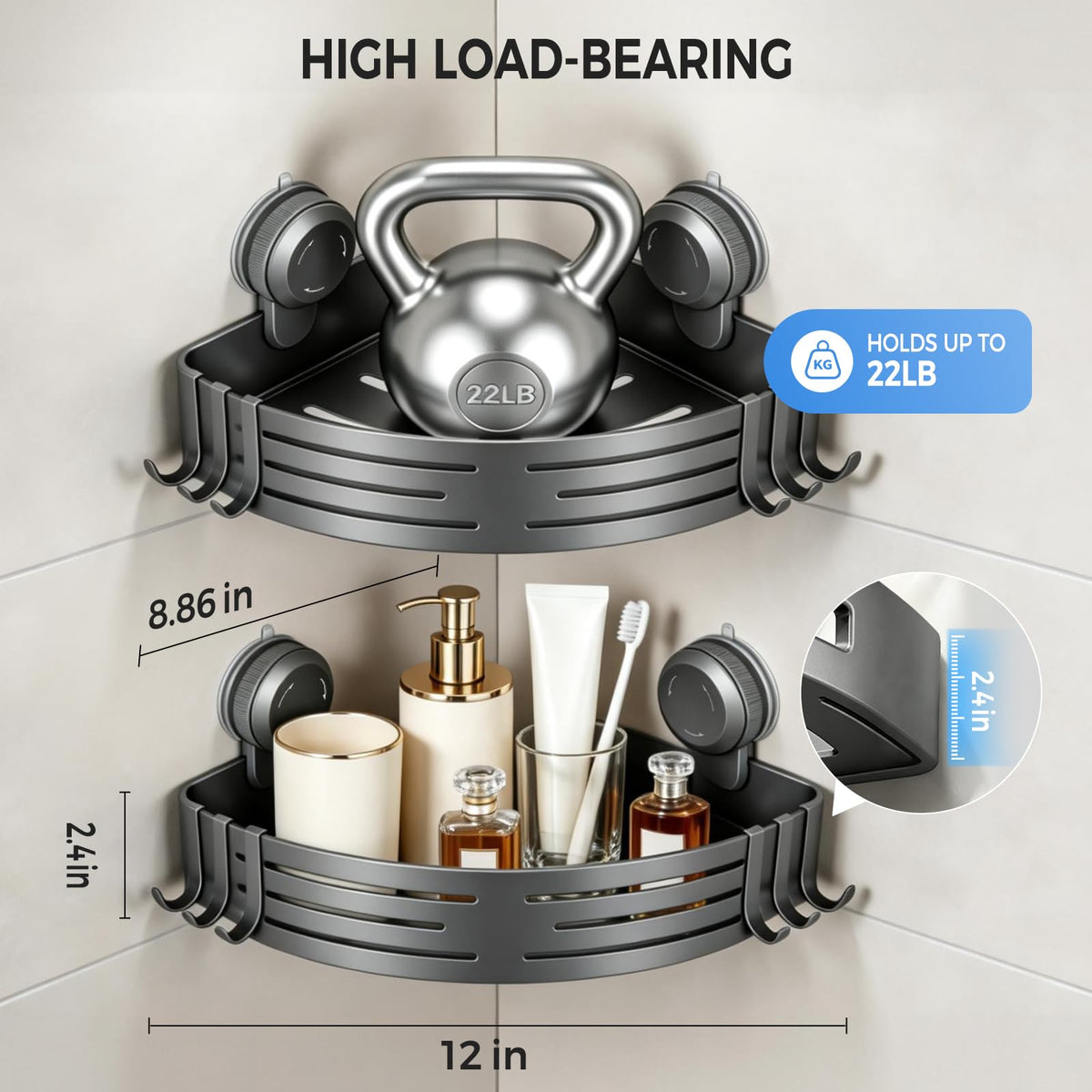 Lekesky Corner Shower Caddy Suction Cup, Shower Shelf No Drilling, Rust Resistant Bathroom Corner Shelves， Removable Shower Rack for Bathroom - image 4