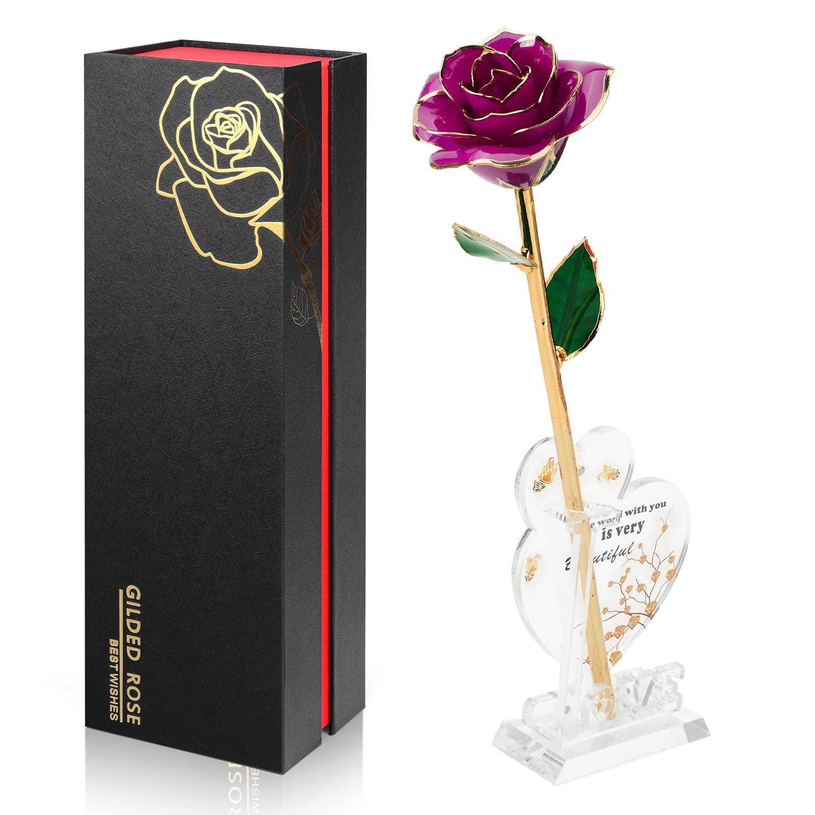 Ariceleo 24K Gold Dipped Preserved Infinity Rose - Blue Resin Flower Decor