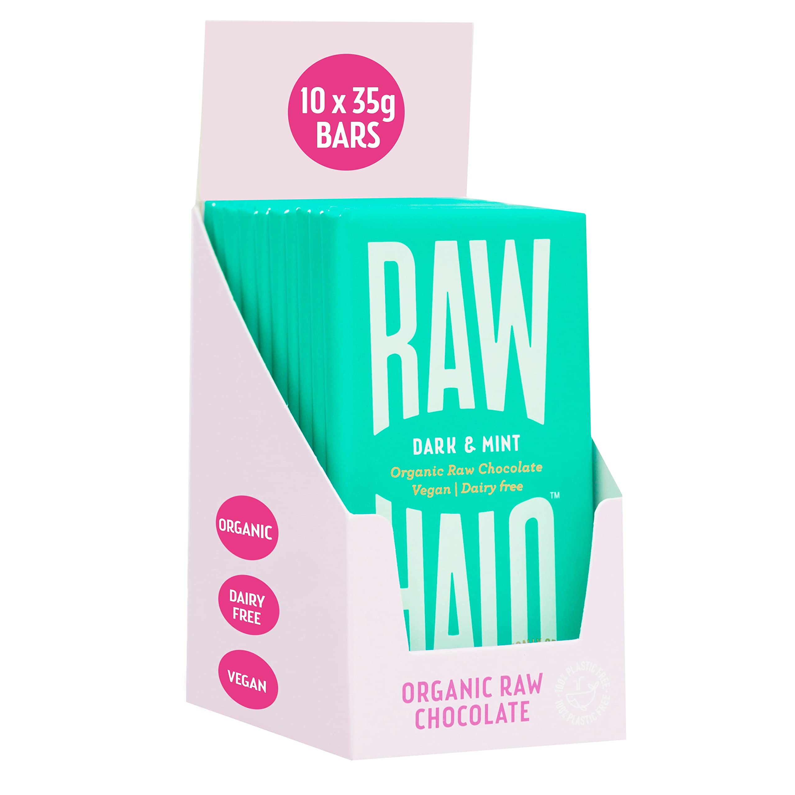 Raw Halo Dark Mint Vegan Chocolate Bar – Organic & Gluten Free – 10 Pack