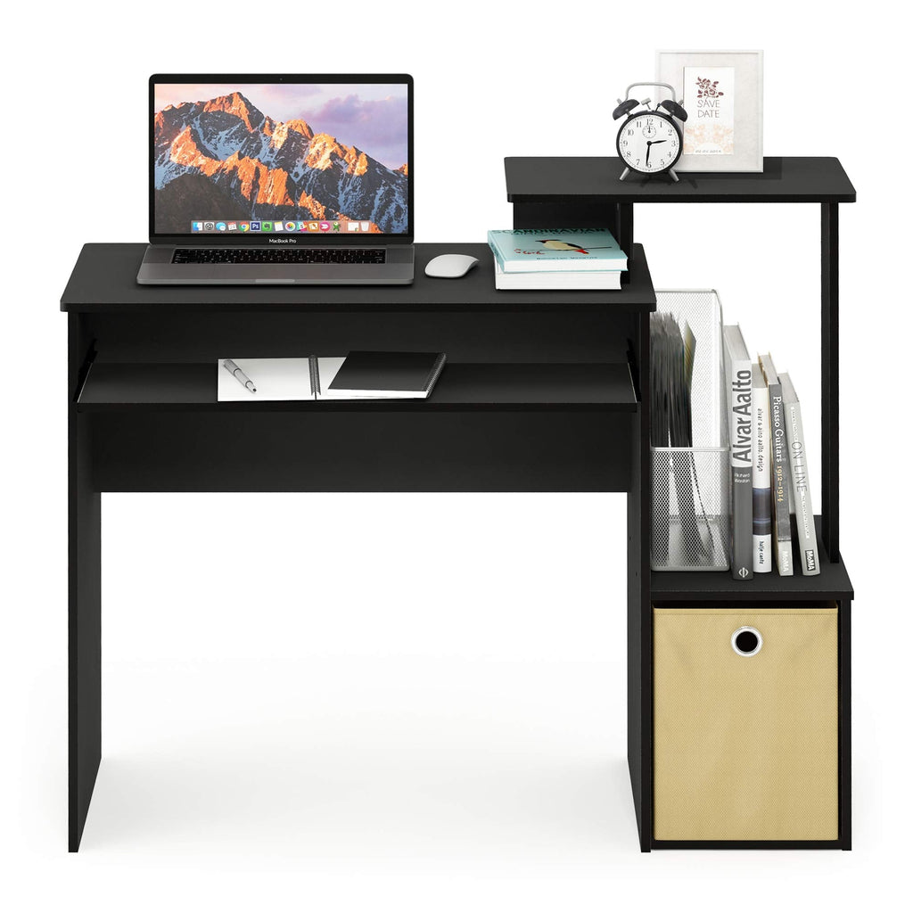 Furinno Econ Computer Writing Desk with Storage Bin | Black/Brown
