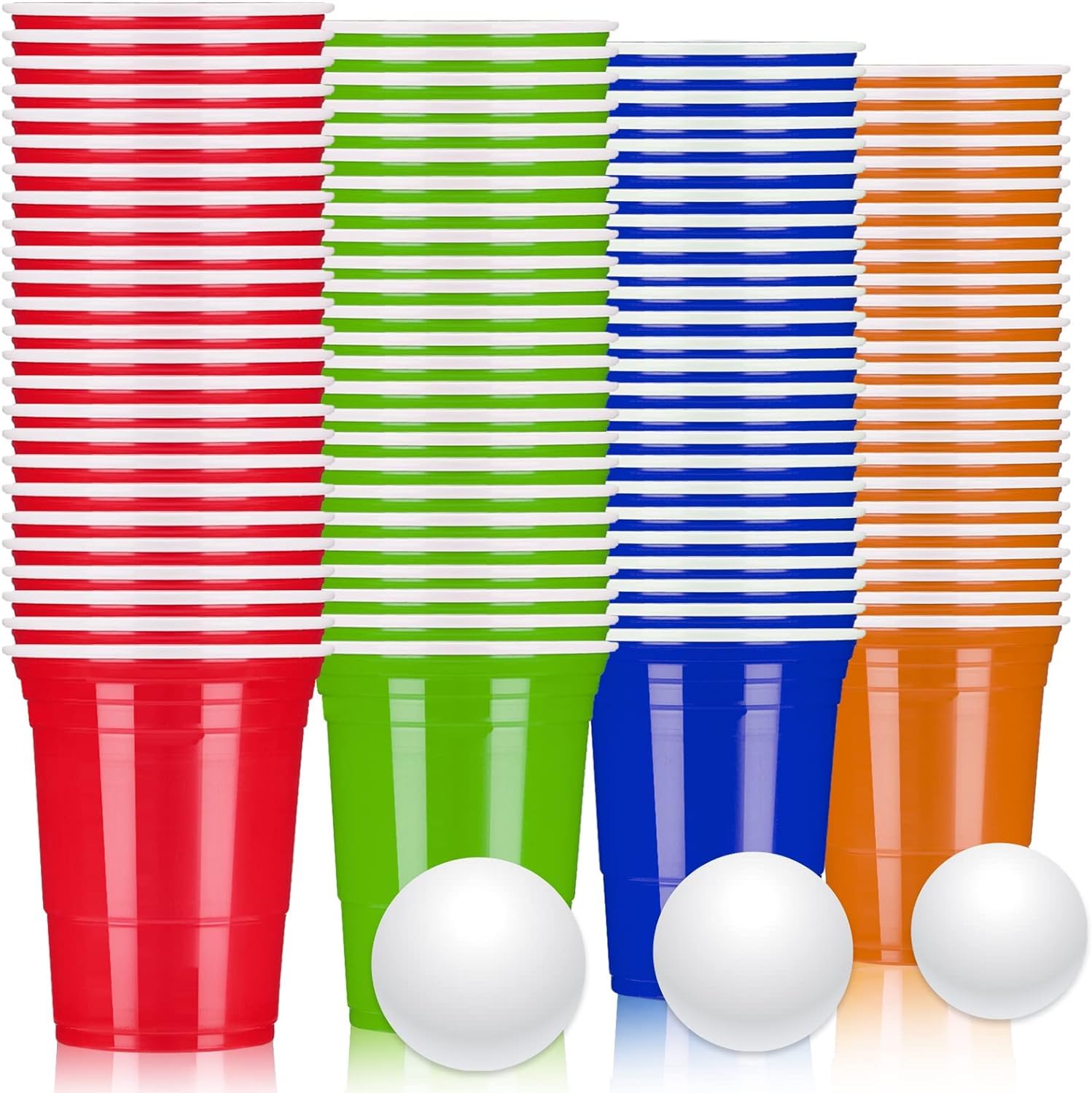 LATERN 100Pcs Reusable Beer Pong Cups Set with 10 Balls – 480ml 4 Colors