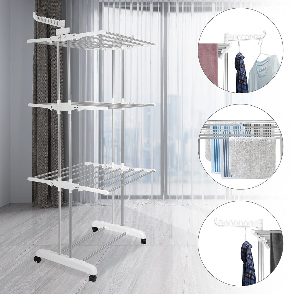 Innotic 4-Tier Foldable Clothes Drying Rack | Stainless Steel Airer with Wheels