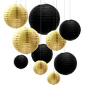 ZYOOO 10pcs Round Hanging Paper Lanterns – Black & Gold Party Decor