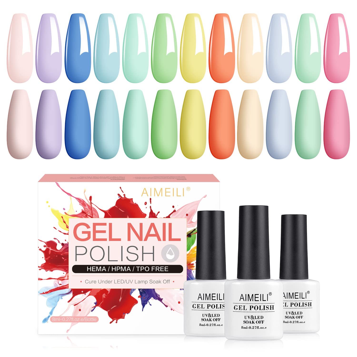 AIMEILI 12 Color Pastel Gel Nail Polish Set – Spring Summer Soak Off Kit