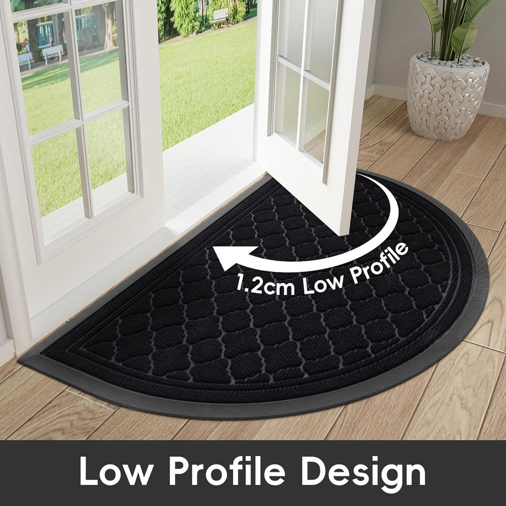 Homaxy Half Moon Door Mat – Non-Slip Rubber Dirt Trapper Doormat, Black