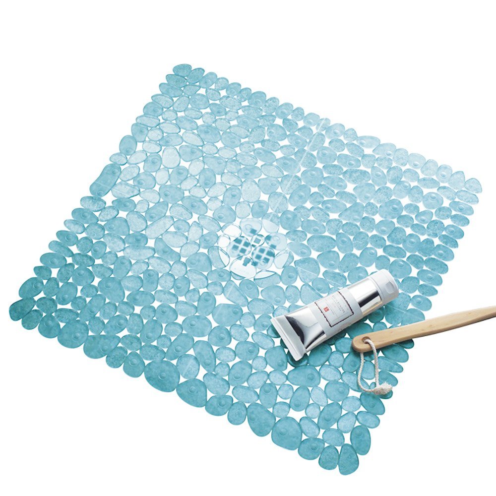 iDesign Pebblz Shower Mat – Non-Slip Blue Pebble Stall Mat with Suction