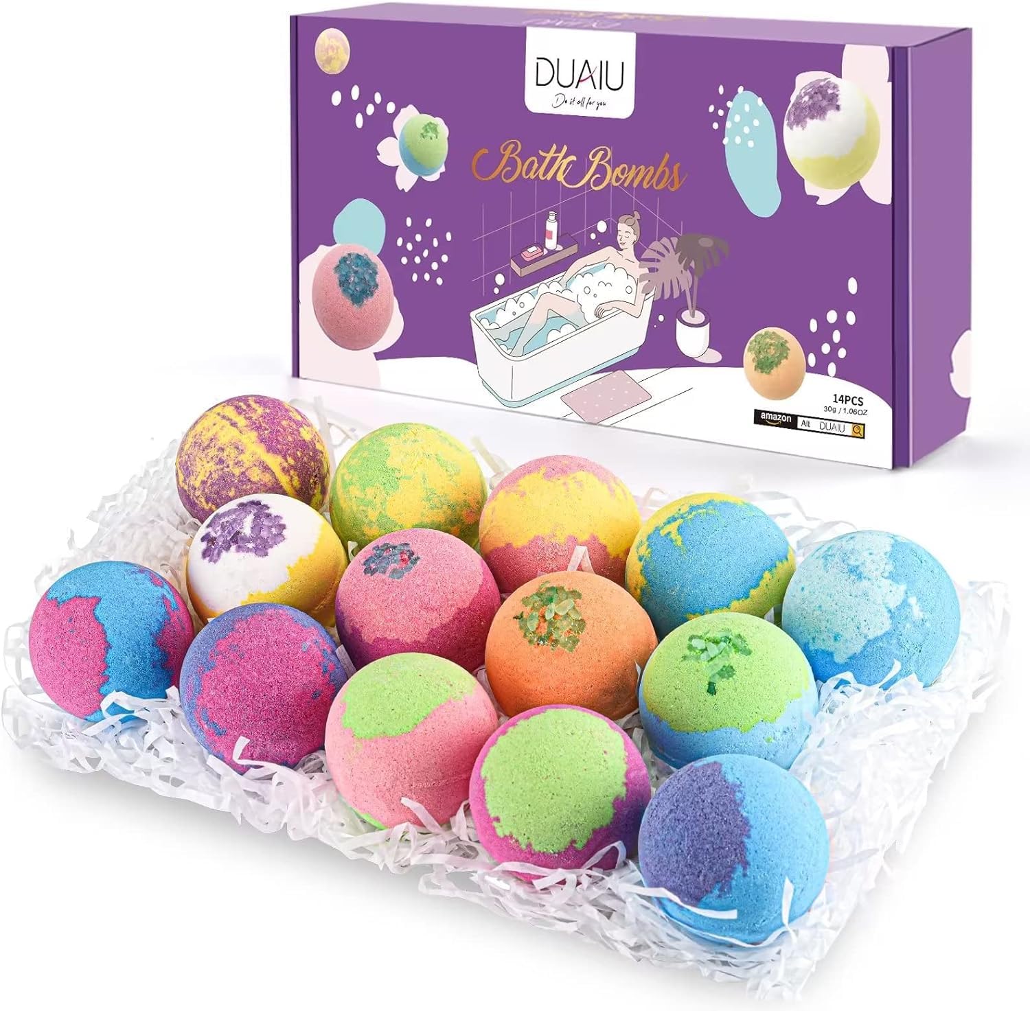 DUAIU 14pcs Natural Bath Bomb Gift Set | Organic Essential Oil Bubble Bath