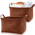 Lighterday 2 Pcs Wicker Storage Basket - Large Woven Basket With Handle for Shelves, Faux Rattan Seagrass Box Organizer for Home Office