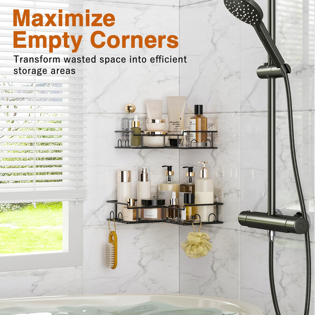 Diboniur Corner Shower Caddy 2 Pack, No Drilling, 8 Hooks, Black - image 5