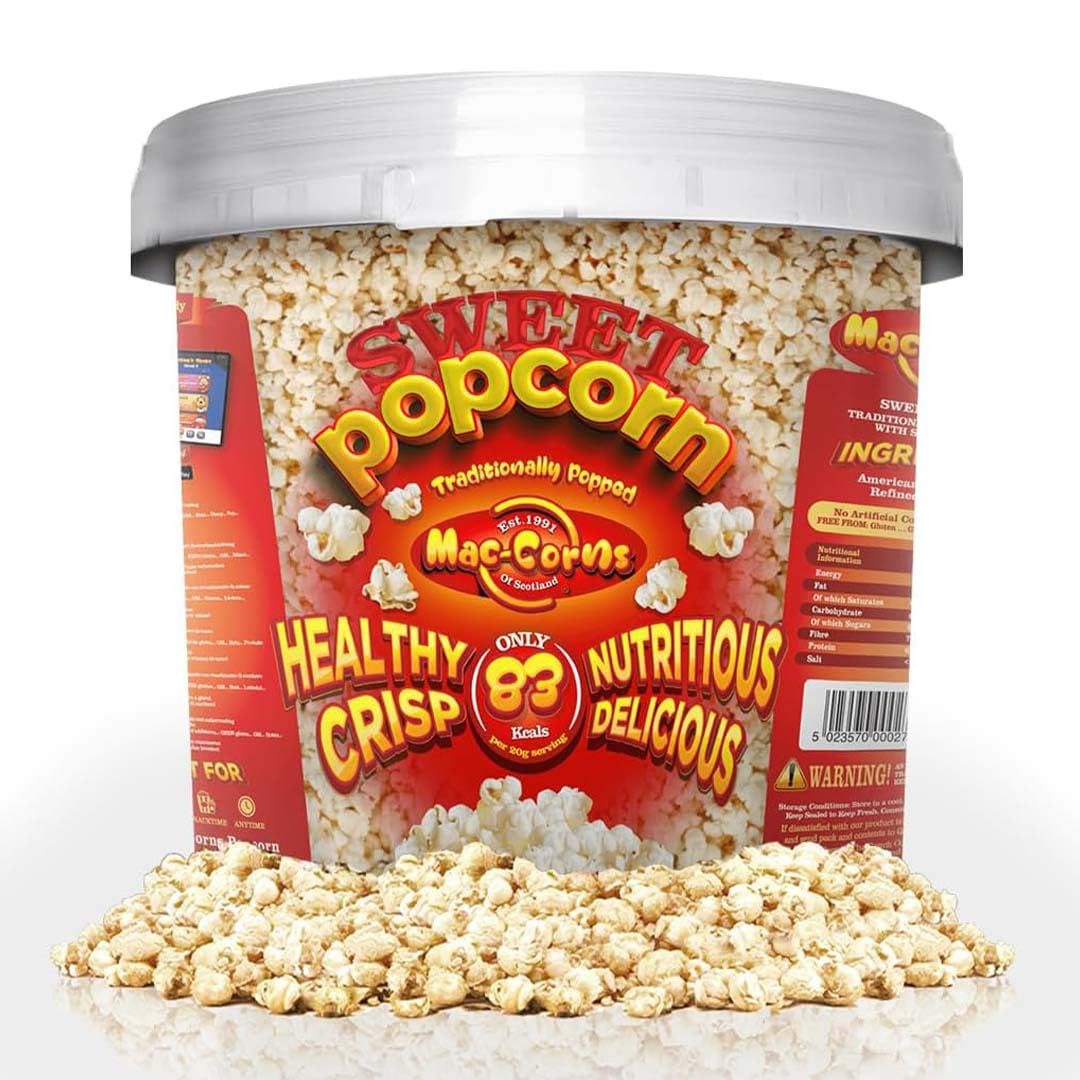 MacCorns Traditional Sweet Popcorn Sharing Bucket - 12 Portions Bulk Pack