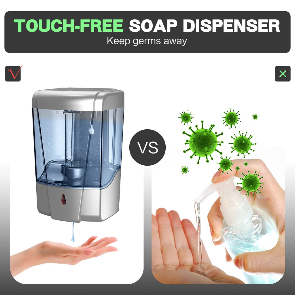 interhas! Automatic Wall Mounted Commercial Hand Sanitizer Dispenser - Liquid/Gel Touchless, 600ml/20oz Silver