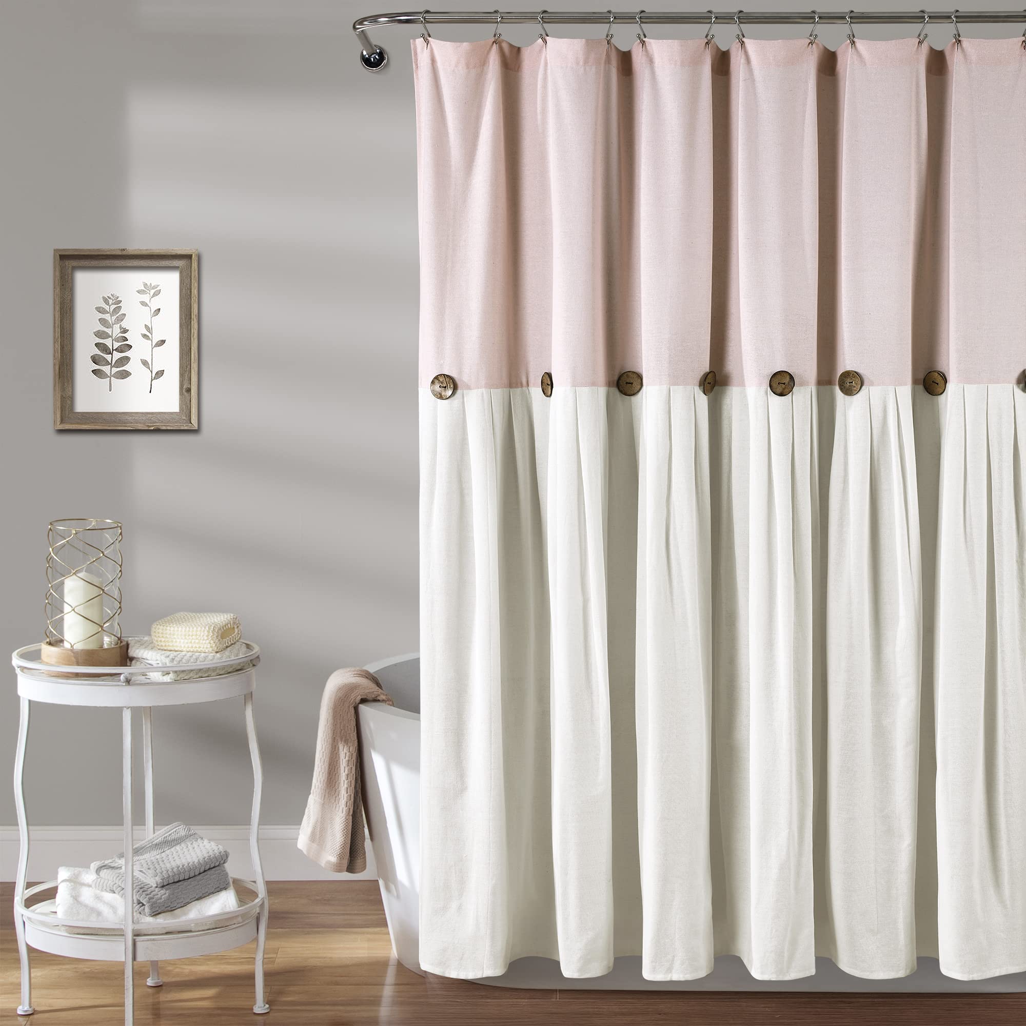 Lush Decor Linen Button Shower Curtain | Modern Farmhouse Cotton Blend