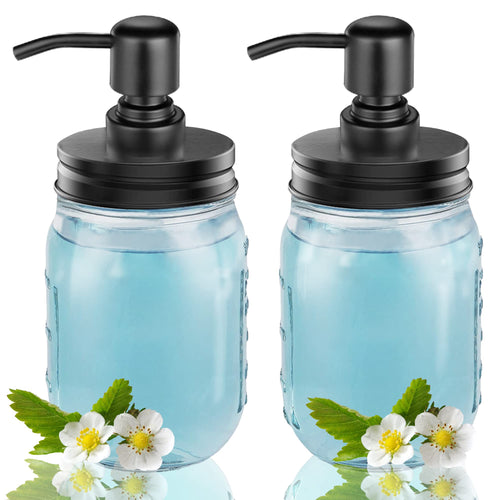2-Pack Mason Jar Soap Dispenser – 16oz Glass with Rustproof Pump
