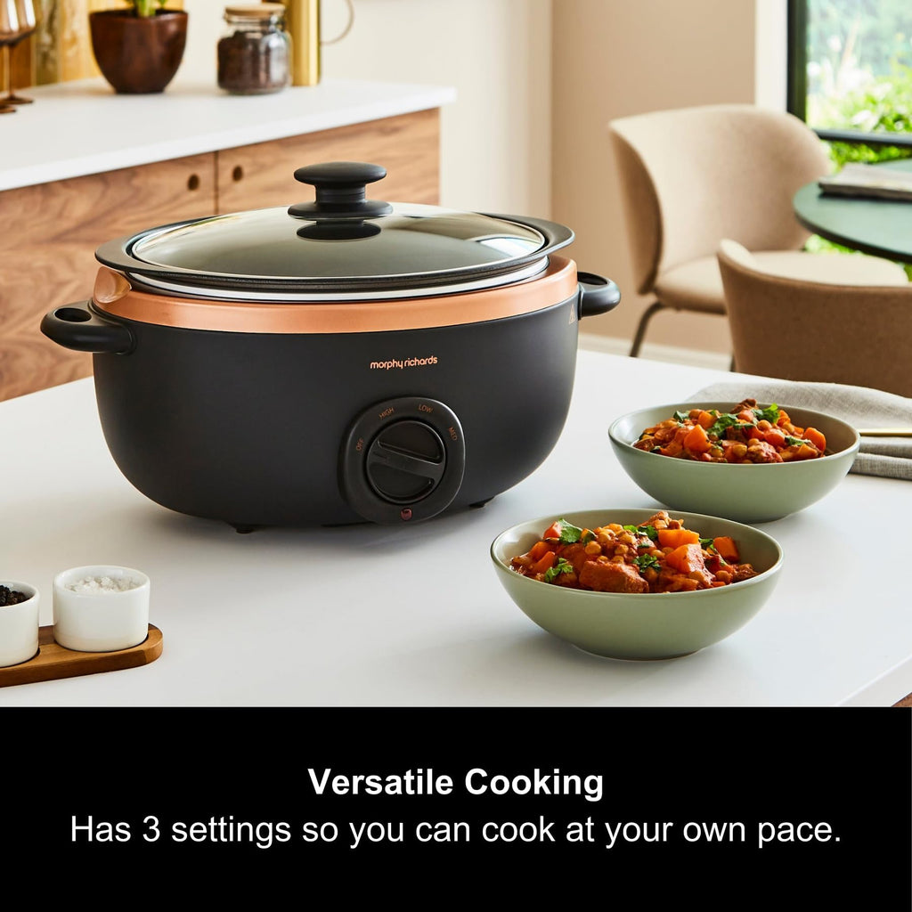 Morphy Richards 6.5L Sear and Stew Slow Cooker | Matte Black & Rose Gold