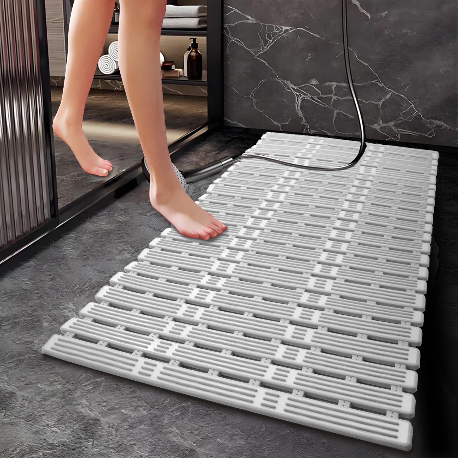 TOROTON Non-Slip Shower Mat | 90x40cm Anti-Mould Rubber Bath Mat