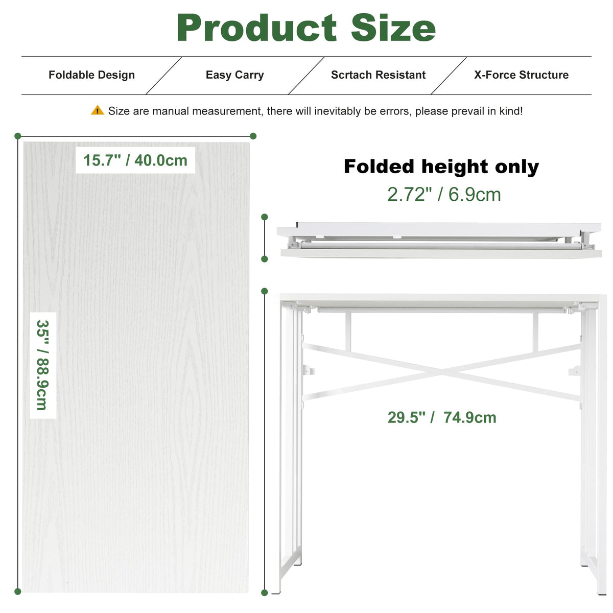 Lutown-Teen 90 cm Small Folding Computer Desk No Assembly Required, White - image 3