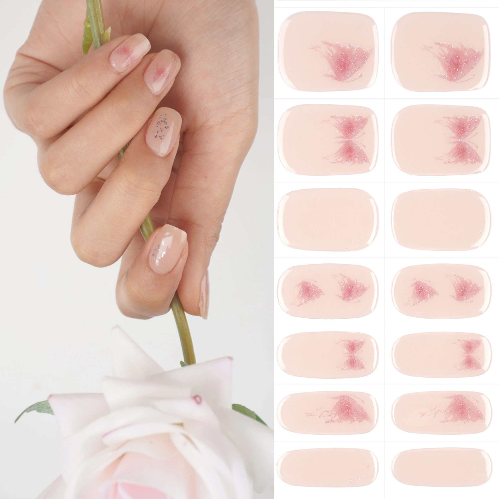 DANNI & TONI Semi Cured Gel Nail Strips – Butterfly Echoes Nude 28Pcs