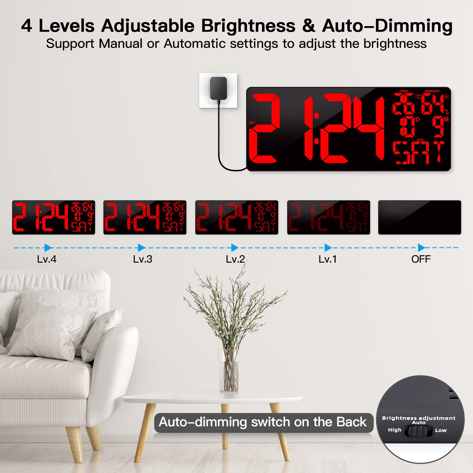 XREXS 18 Inch Extra Large Digital Wall Clock with Remote & LED Timer