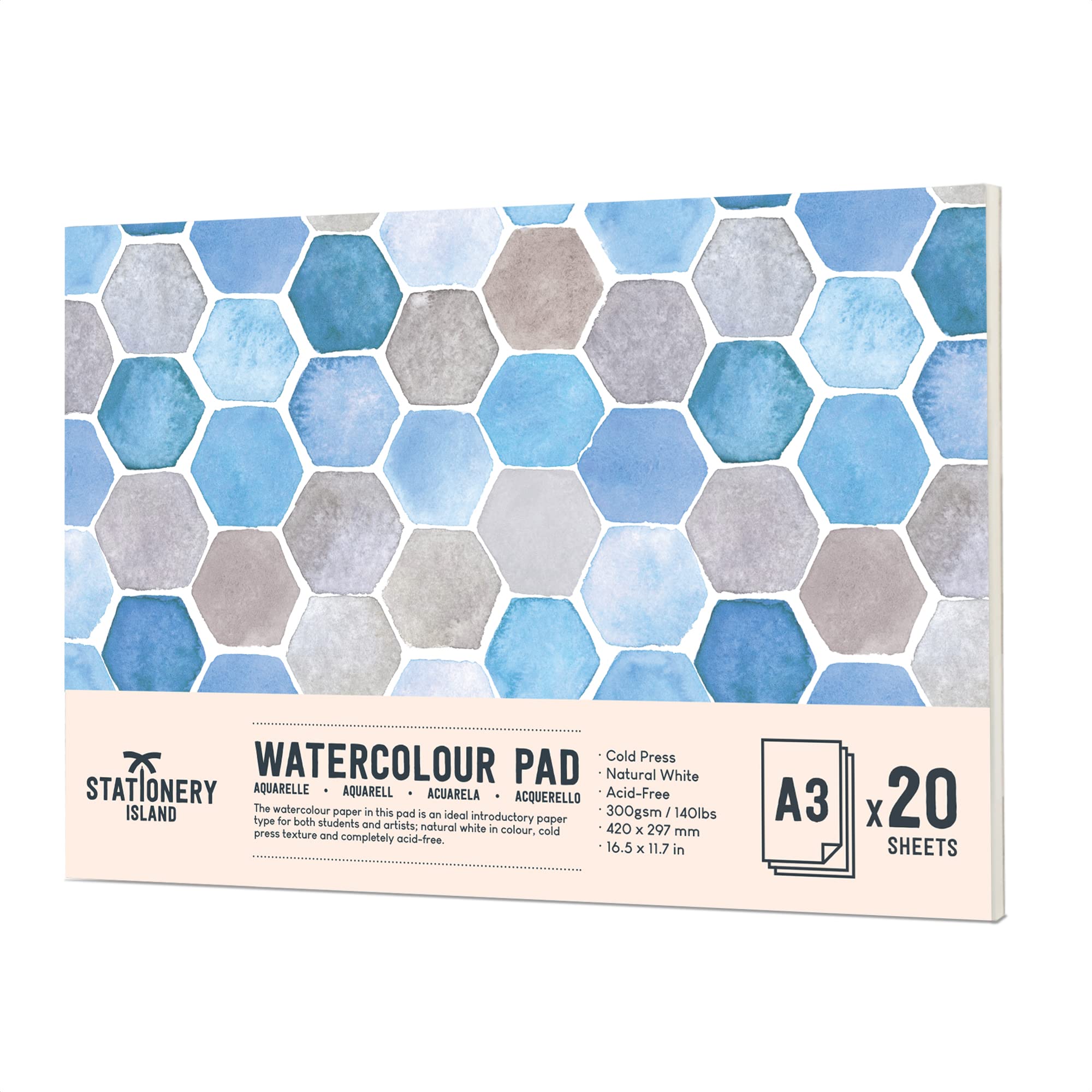 Stationery Island A3 Watercolour Paper Pad – 300gsm Cold Pressed 20 Sheets