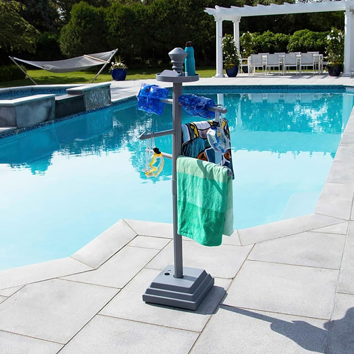 Swimline Hydrotools Poolside Towel Rack – 3-Arm Valet with Weighted Base