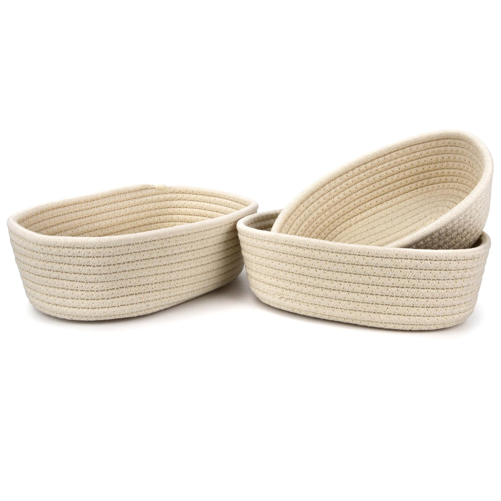 Spesh Cotton Rope Storage Baskets, Set of 3 Woven Shelf Baskets Oval Cotton Storage Boxes Empty Hampers Organiser BinsWhite - image 1