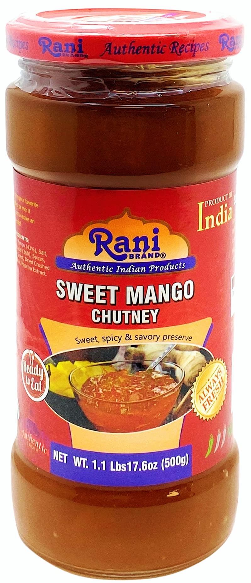 Rani Sweet Mango Chutney – All Natural Indian Preserve, 18oz Glass Jar