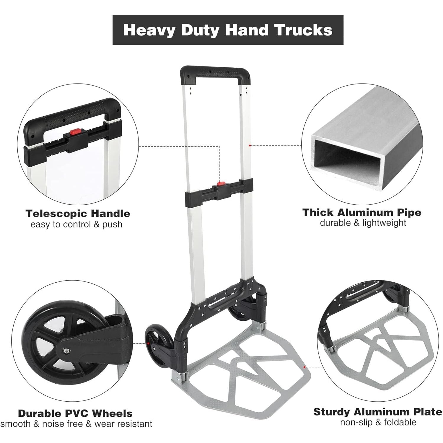 REDCAMP Heavy Duty Folding Hand Truck | 330lbs Capacity Aluminum Dolly