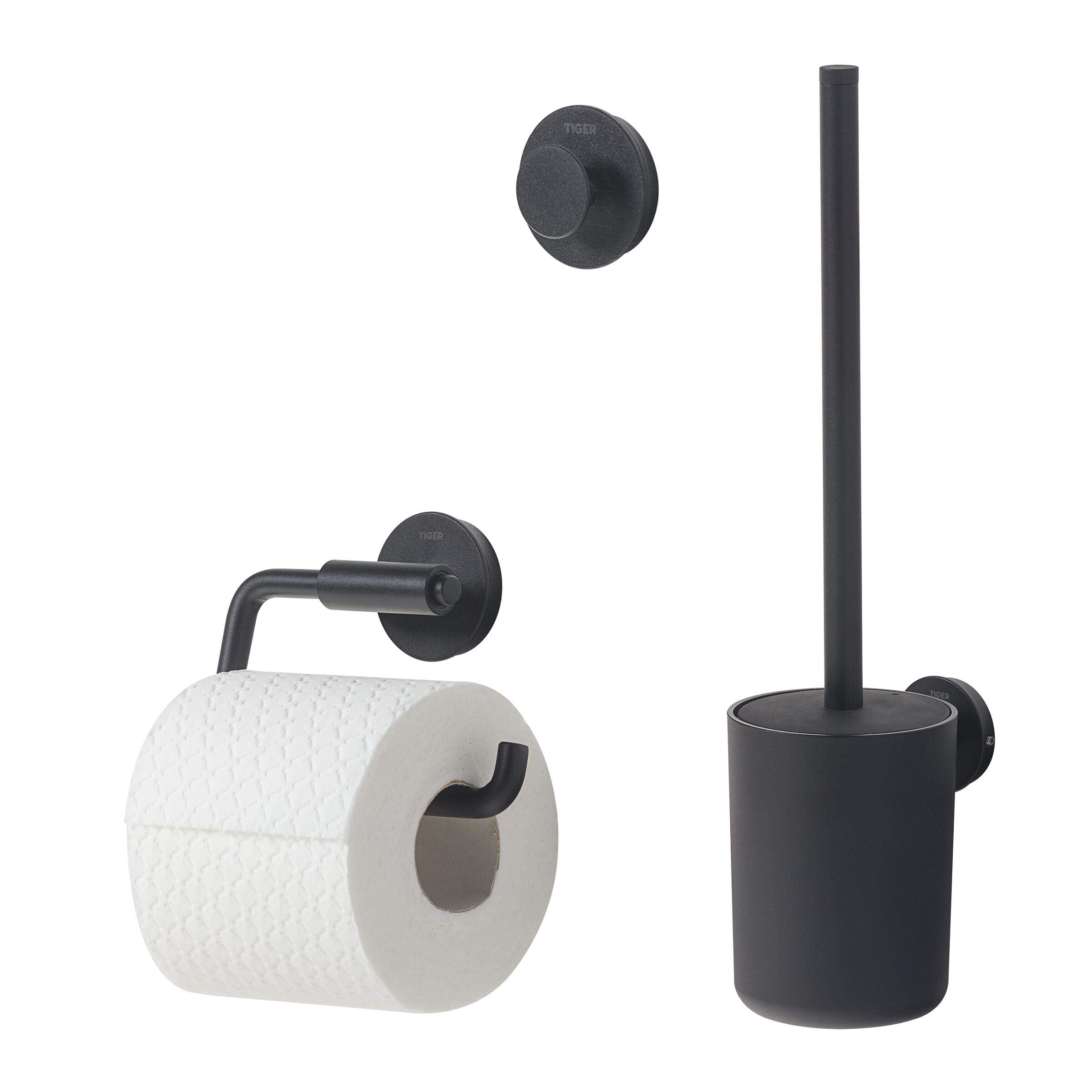 Tiger Urban 3-Piece Bathroom Set – Toilet Brush, Roll Holder & Hook – Black