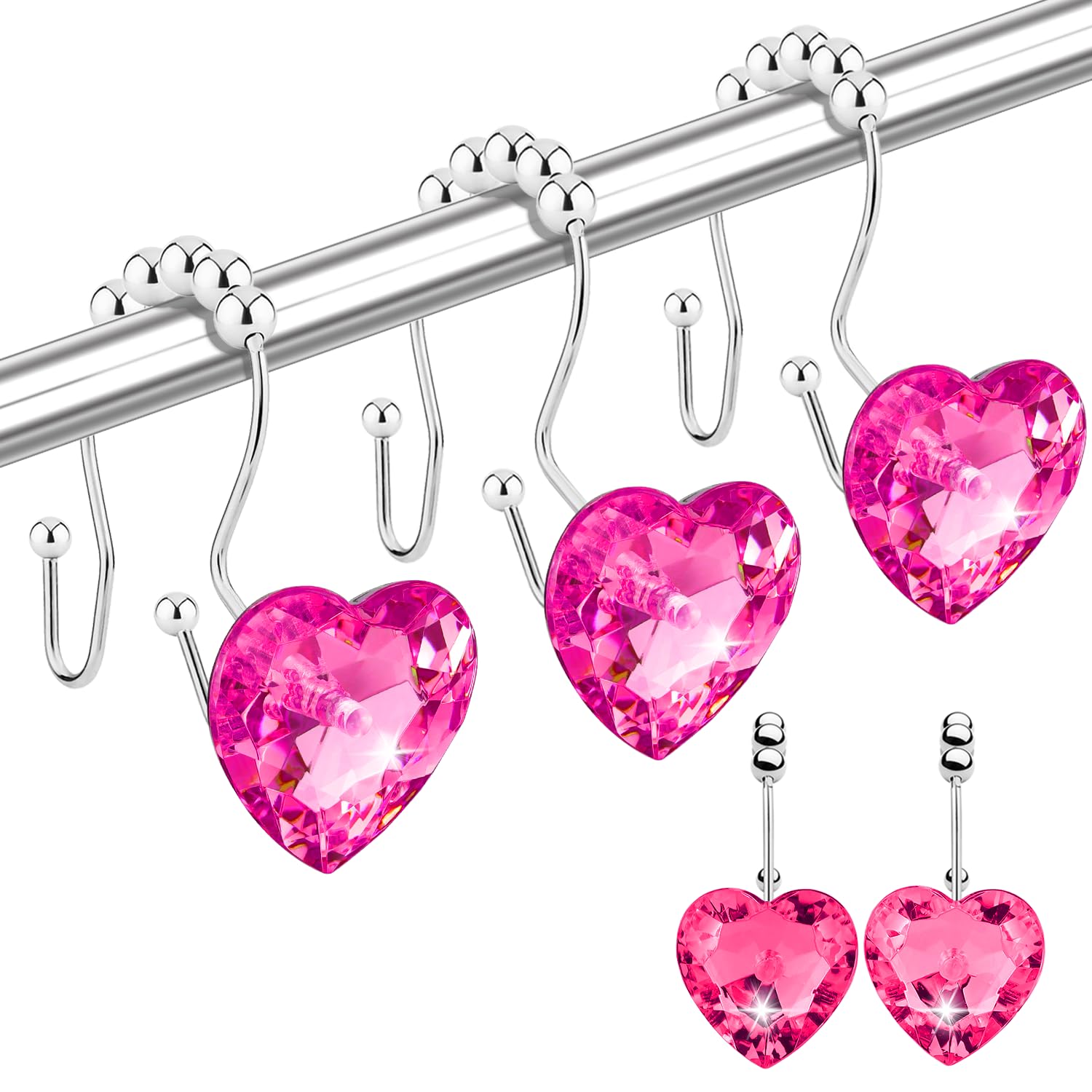Yapicoco Heart Shower Curtain Hooks – 12PCS Rust-Resistant Stainless Steel
