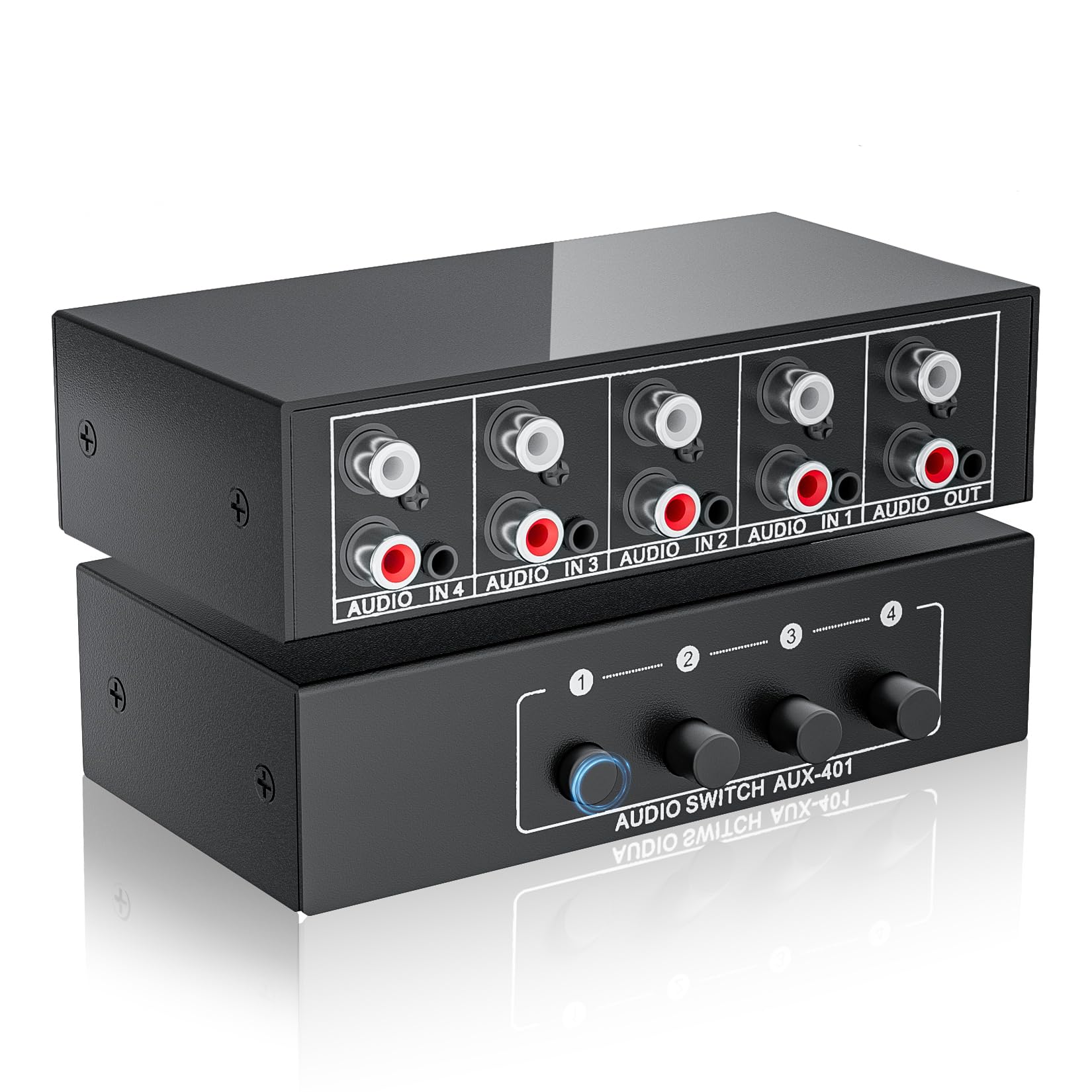 BolAAzuL 4-Port 3.5mm Aux & RCA Audio Switcher – Passive Bidirectional Box