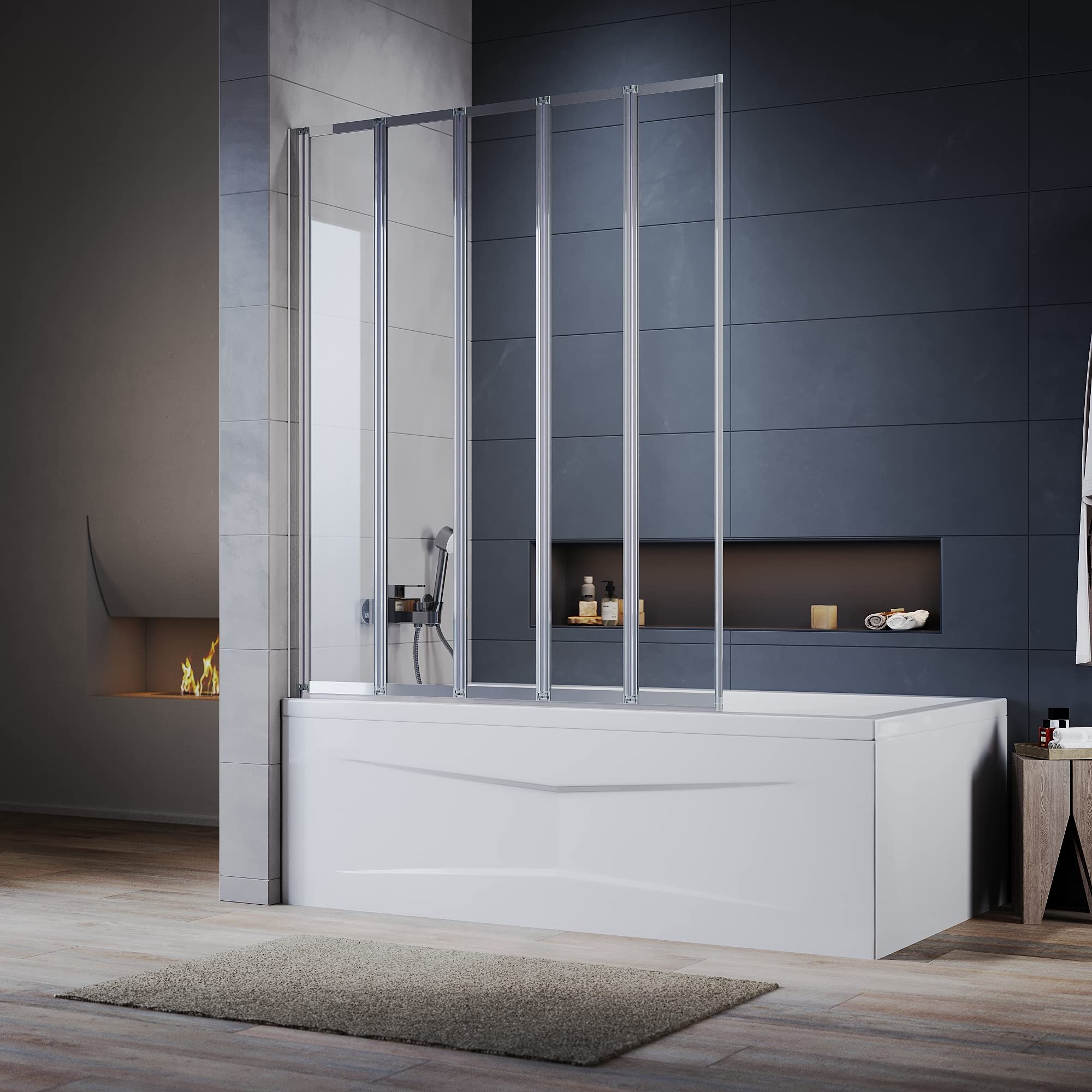 5 Panel Folding Bath Shower Screen | 1200mm Toughened Glass