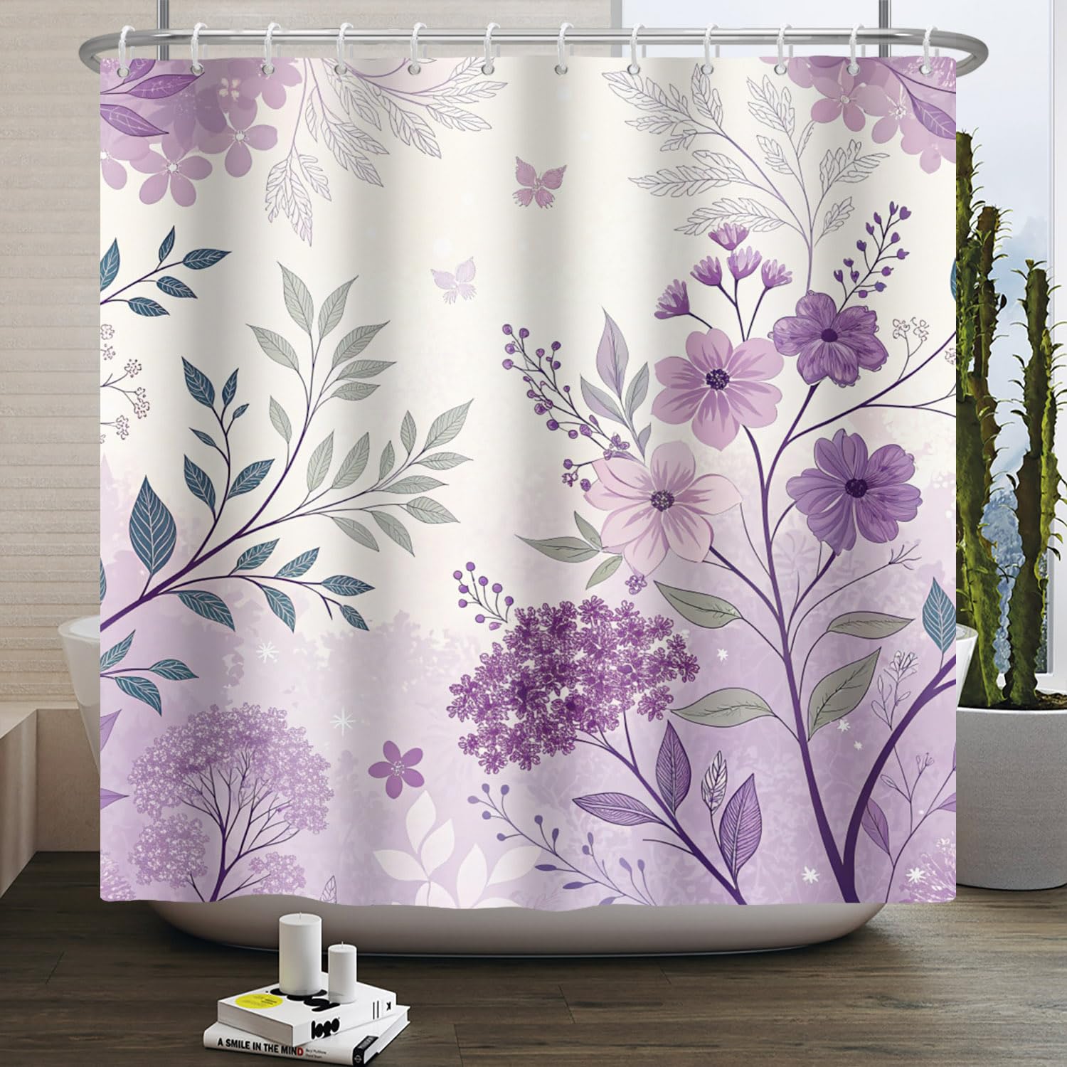 Jolof Store Purple Floral Shower Curtain | Waterproof Polyester, 180x200cm