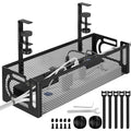 No-Drill Metal Mesh Under Desk Cable Management Tray – Black