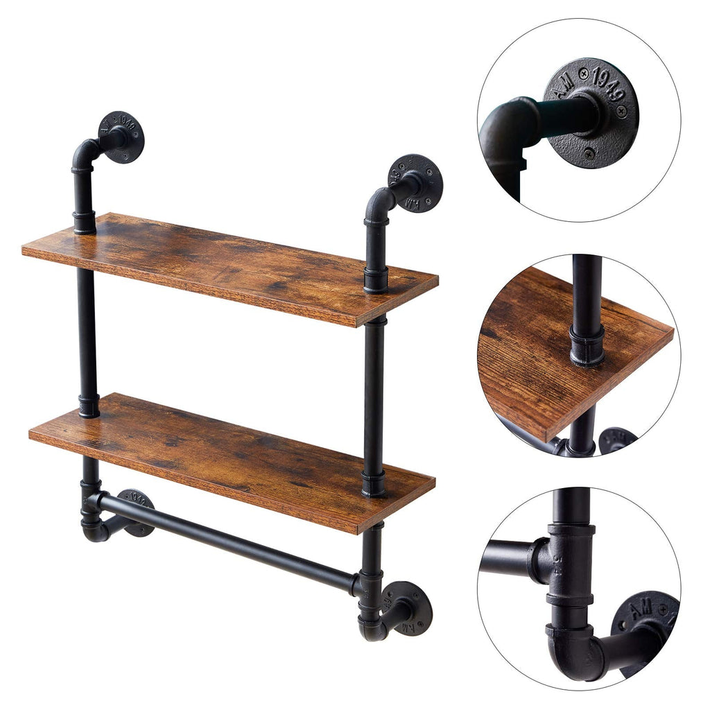 IBUYKE Industrial Pipe Floating Shelves | 2-Tier Rustic Wall Shelf