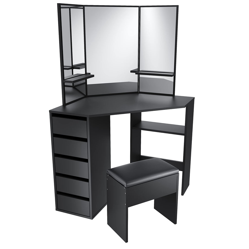 ELEGANT Corner Dressing Table with Padded Stool, Vanity Desk with 5 Drawers - image 2