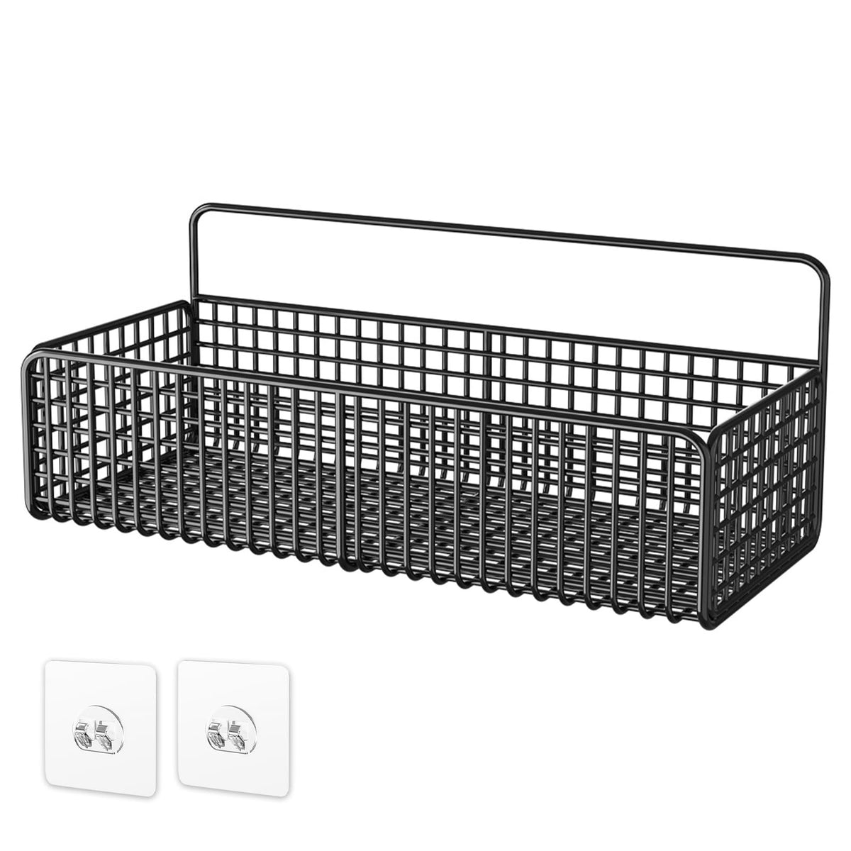 KOLAKO Wire Storage Basket, Self Adhesive Shower Storage Caddy Black, No Drilling Metal Shower Organiser, Wall Mounted Shampoo Holder - image 1