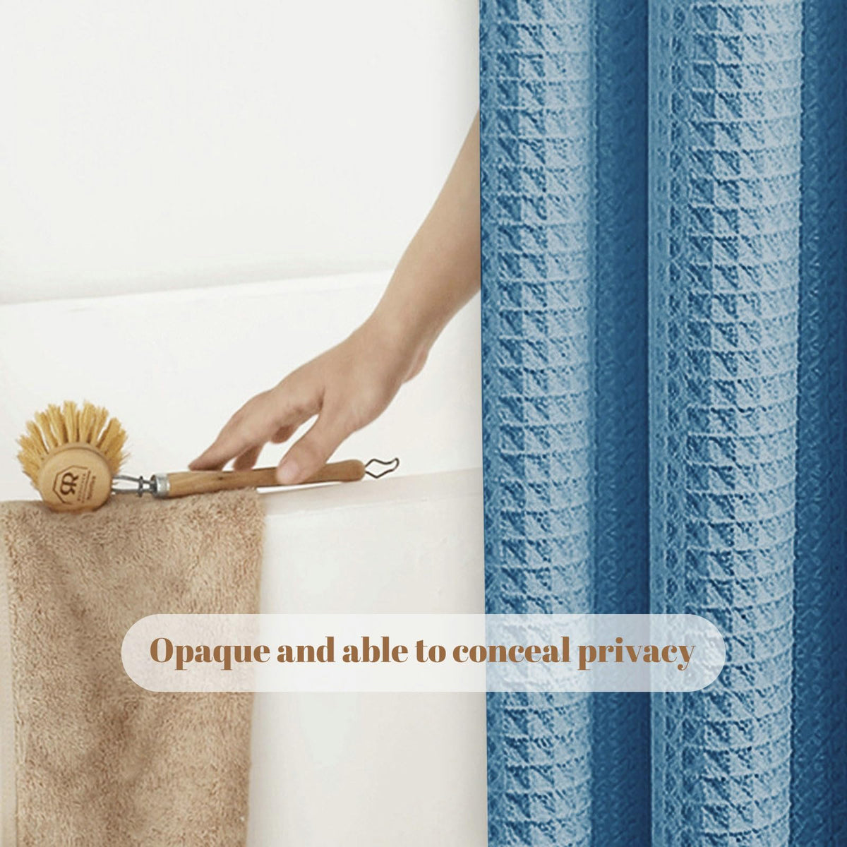 Stfery Shower Curtain Waffle Pattern White Shower Curtain 180 x 200 cm Water-Repellent Fabric Shower Curtain Anti Mould - image 4