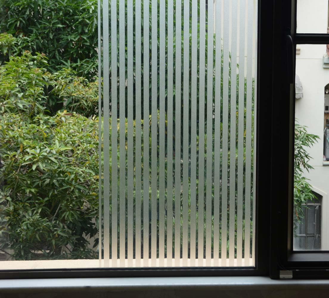 VSUDO Frosted Stripe Privacy Window Film - Static Cling Vinyl (90x400 cm)