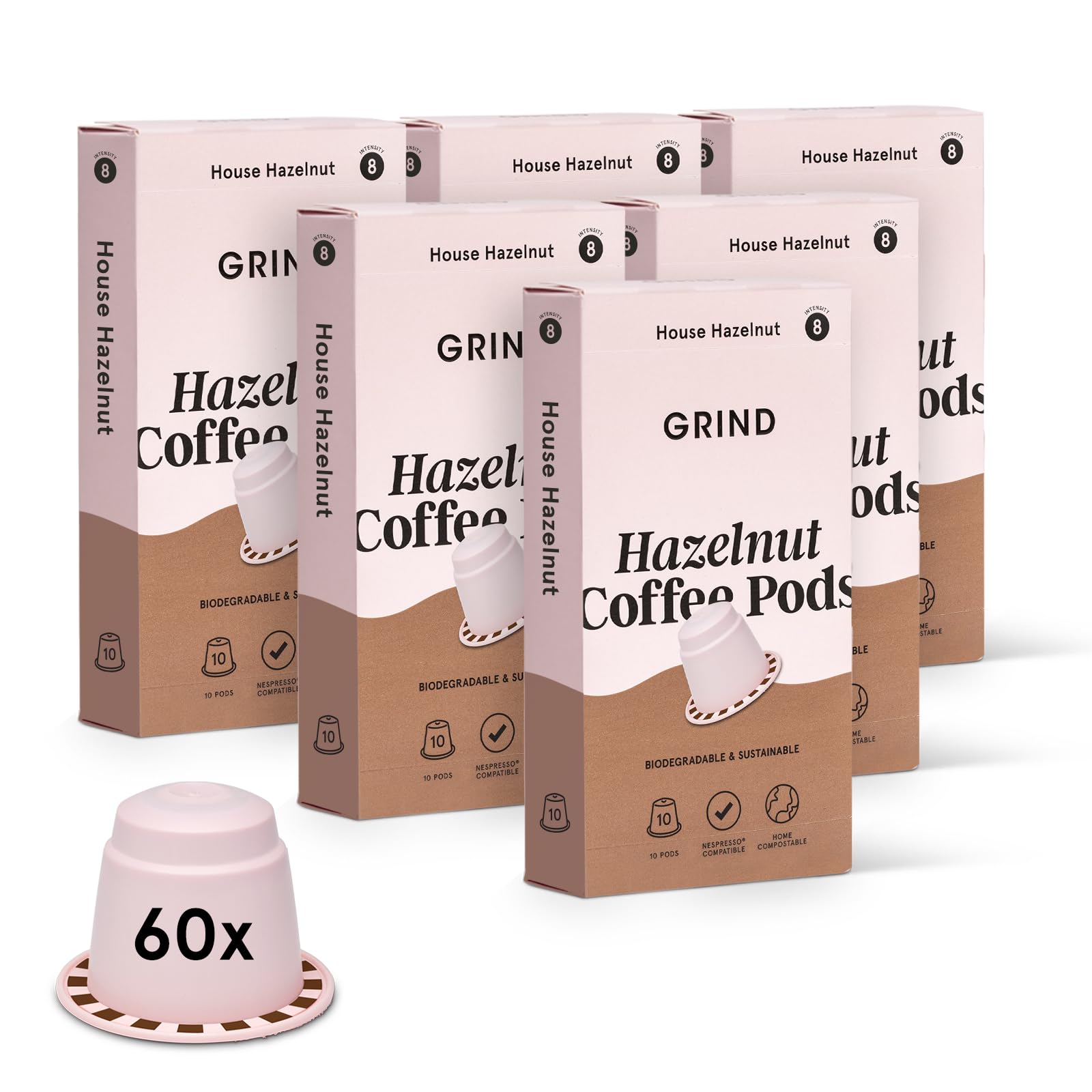Grind Hazelnut Coffee Pods – 60 Nespresso Compatible Compostable Capsules