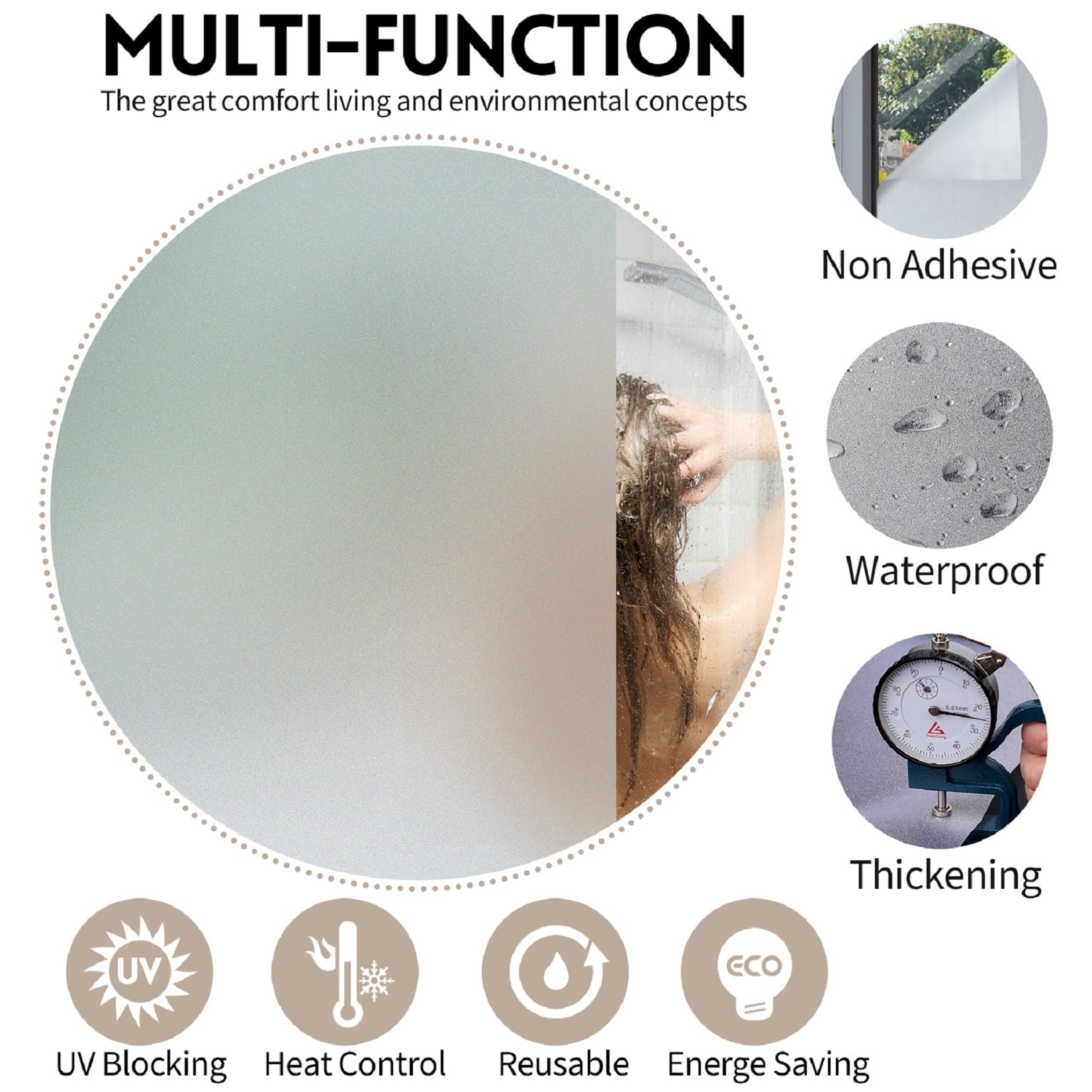 KESPEN Frosted Privacy Window Film | Static Cling Heat Blocking, 60x400cm