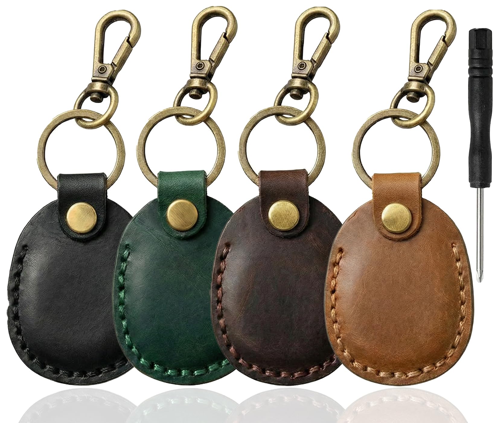 Jolof Store Handmade Genuine Leather Apple AirTag Case – 4 Pack Keyring