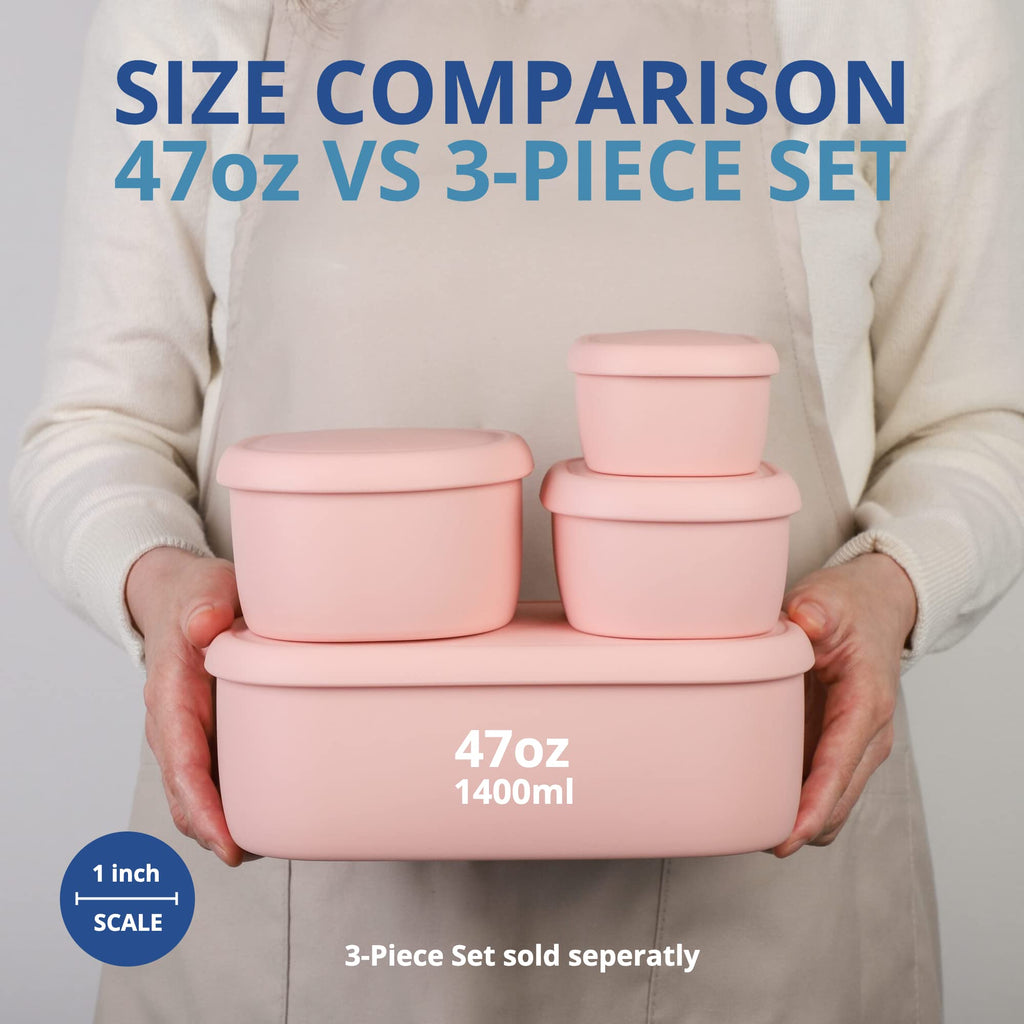 BLUE GINKGO Large Silicone Food Storage Container | 47oz Airtight - Pink