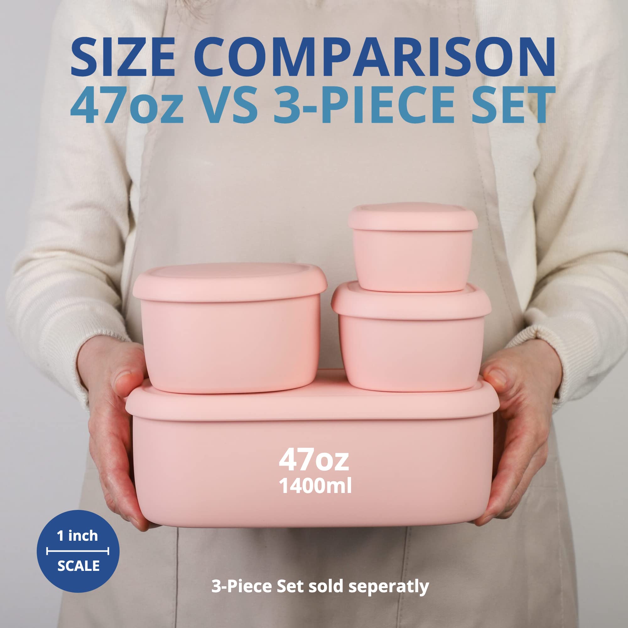 BLUE GINKGO Large Silicone Food Storage Container | 47oz Airtight - Pink